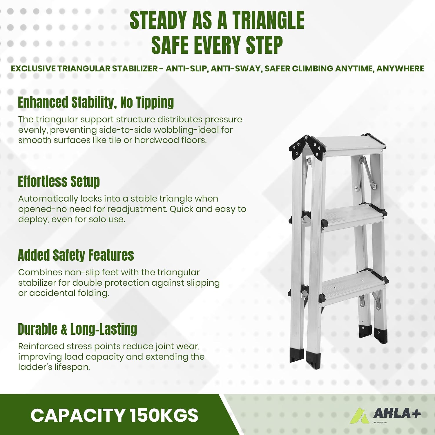 Aluminium Step Ladder - Double Side Foldable Ladder | Anti-Slip Step Ladder for Home, Kitchen, Garden, Office | Lightweight, Portable Aluminium Ladder for Indoor and Outdoor Use (Silver)