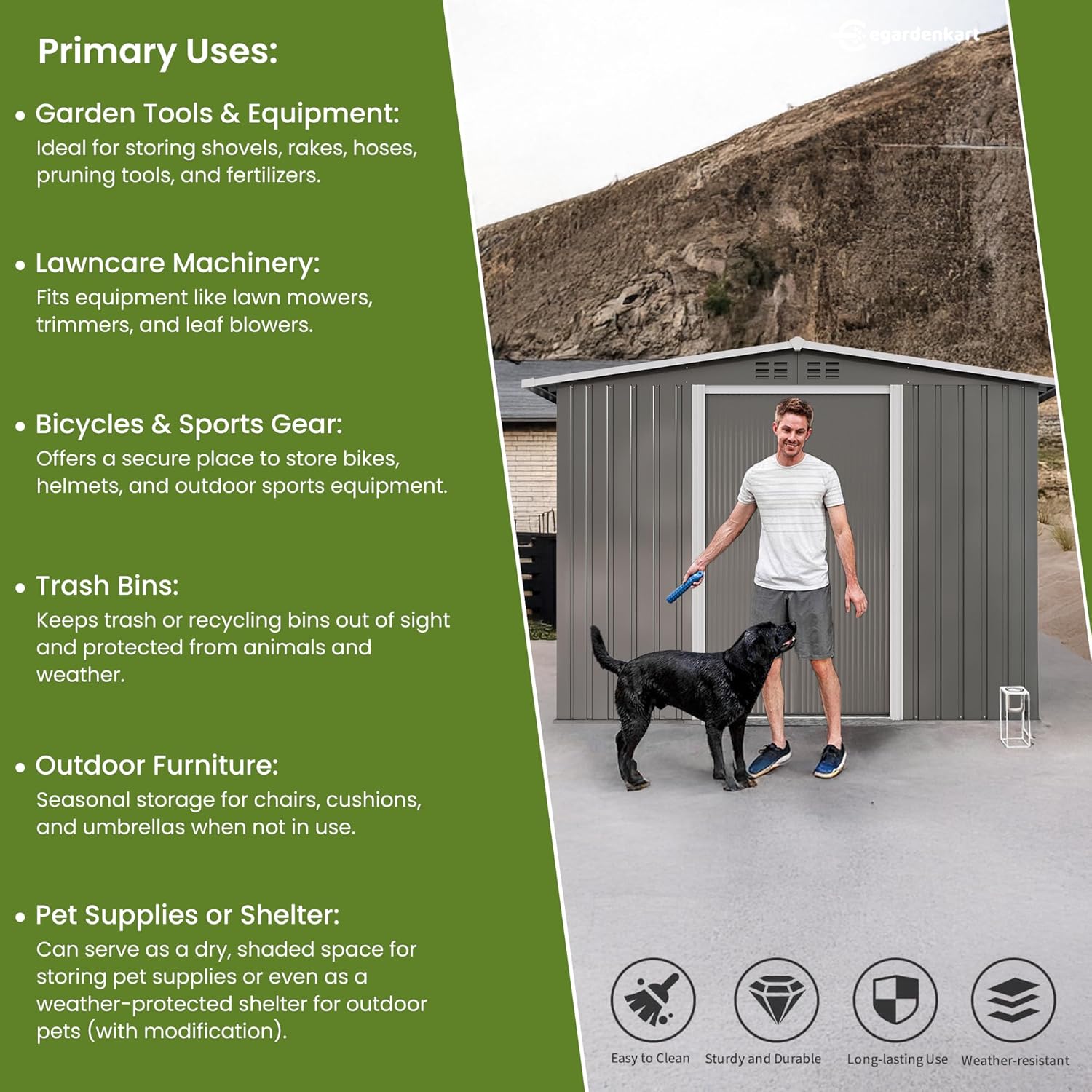 Egardenkart Extra-Large Metal Storage Shed 8.5 × 6.8 FT | Sliding Double Door With Installation