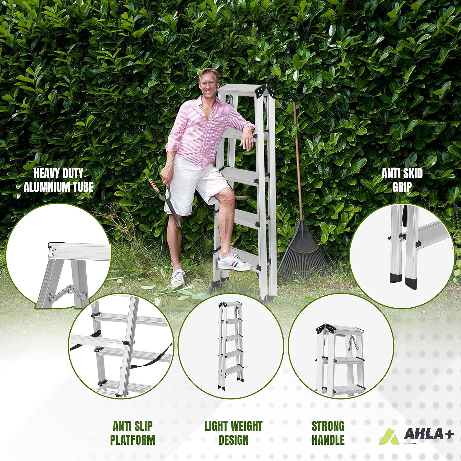 Aluminium Step Ladder - Double Side Foldable Ladder | Anti-Slip Step Ladder for Home, Kitchen, Garden, Office | Lightweight, Portable Aluminium Ladder for Indoor and Outdoor Use (Silver)