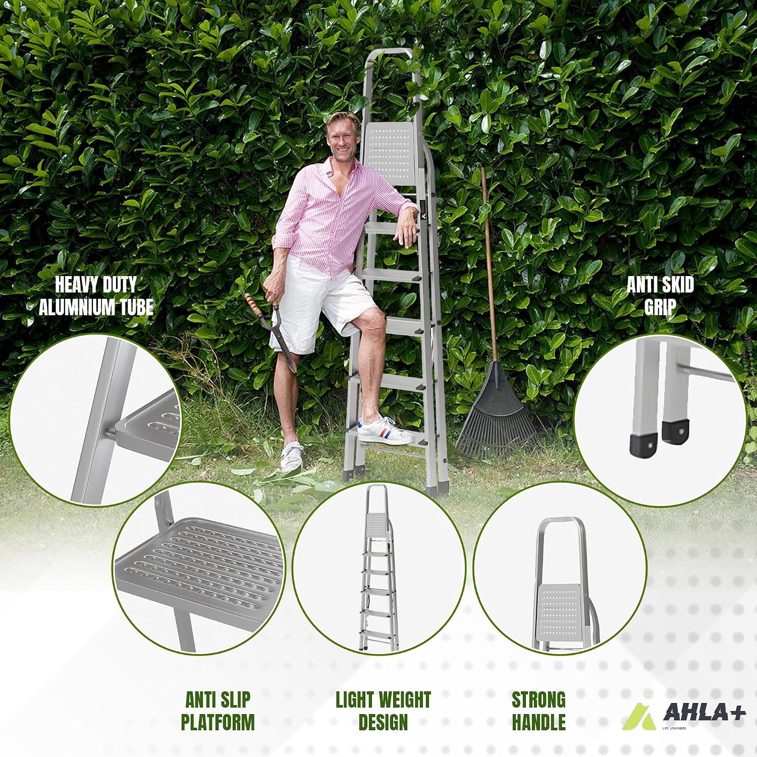 Ahla+® Aluminium Step Ladder Anti-Slip | Foldable | Portable Lightweight  3 Step