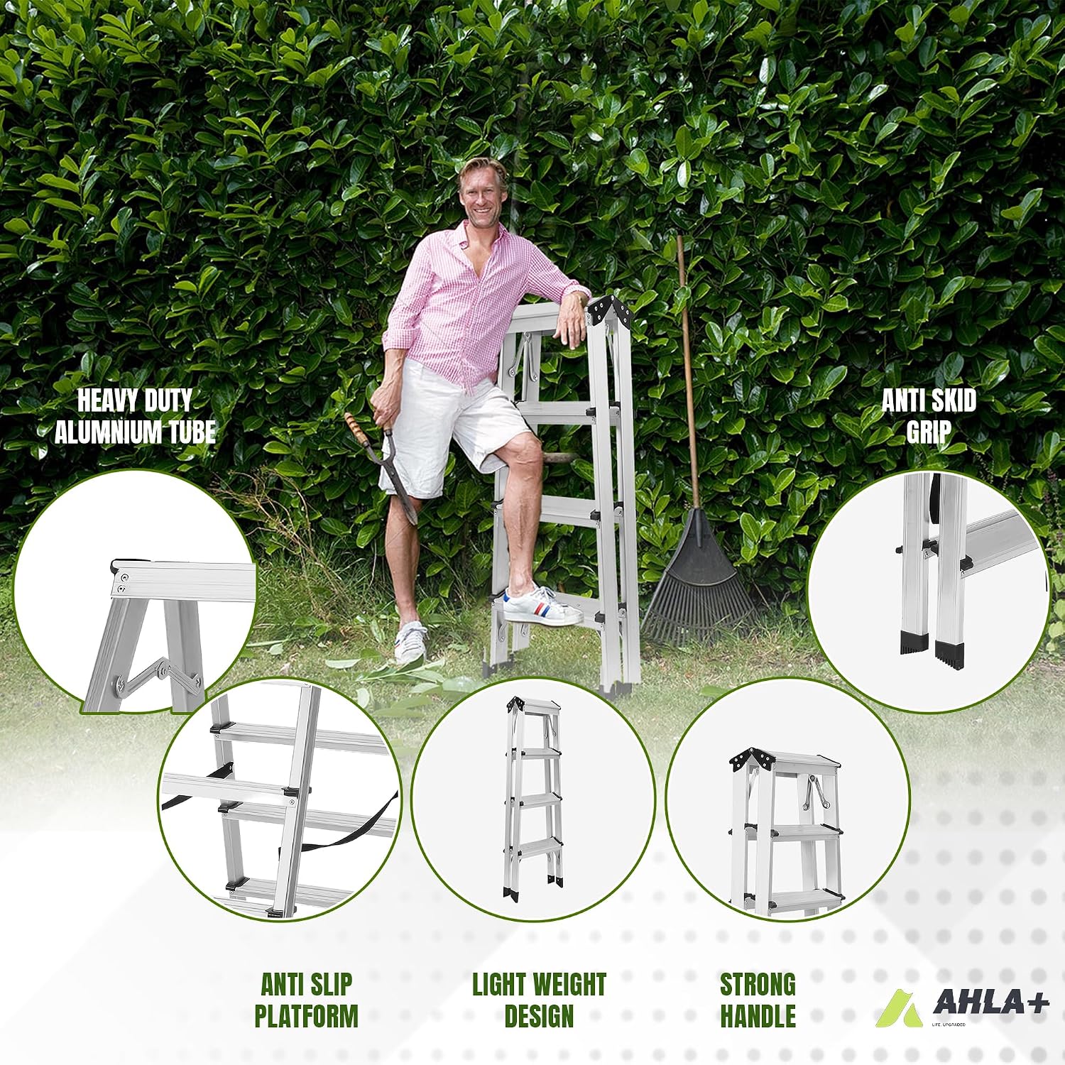 Aluminium Step Ladder - Double Side Foldable Ladder | Anti-Slip Step Ladder for Home, Kitchen, Garden, Office | Lightweight, Portable Aluminium Ladder for Indoor and Outdoor Use (Silver)