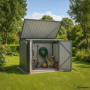 Egardenkart Outdoor Storage Shed Metal - Light Grey, 5.8 x 3.3 FT | Garden Shed with lockable Double Door | Outdoor Storage Cabinet for Garden Storage | Outdoor Shed Storage (With Installation)