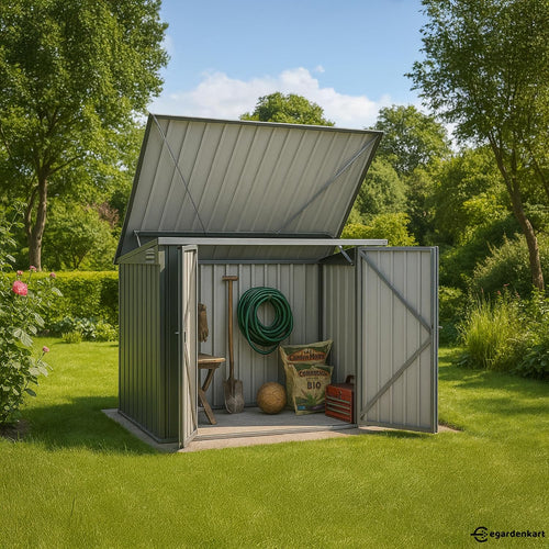 Egardenkart Metal Outdoor Storage Shed 5.8 × 3.3 FT | Lockable Doors With Installation | Light Grey