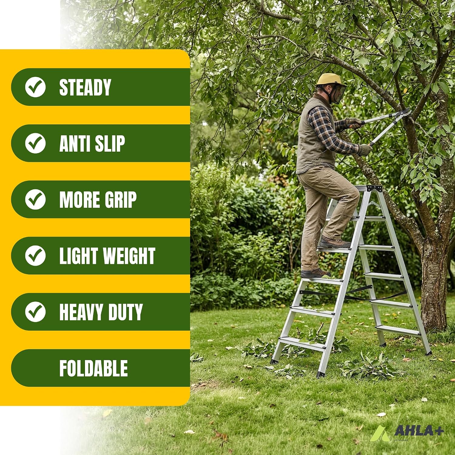 Aluminium Step Ladder - Double Side Foldable Ladder | Anti-Slip Step Ladder for Home, Kitchen, Garden, Office | Lightweight, Portable Aluminium Ladder for Indoor and Outdoor Use (Silver)