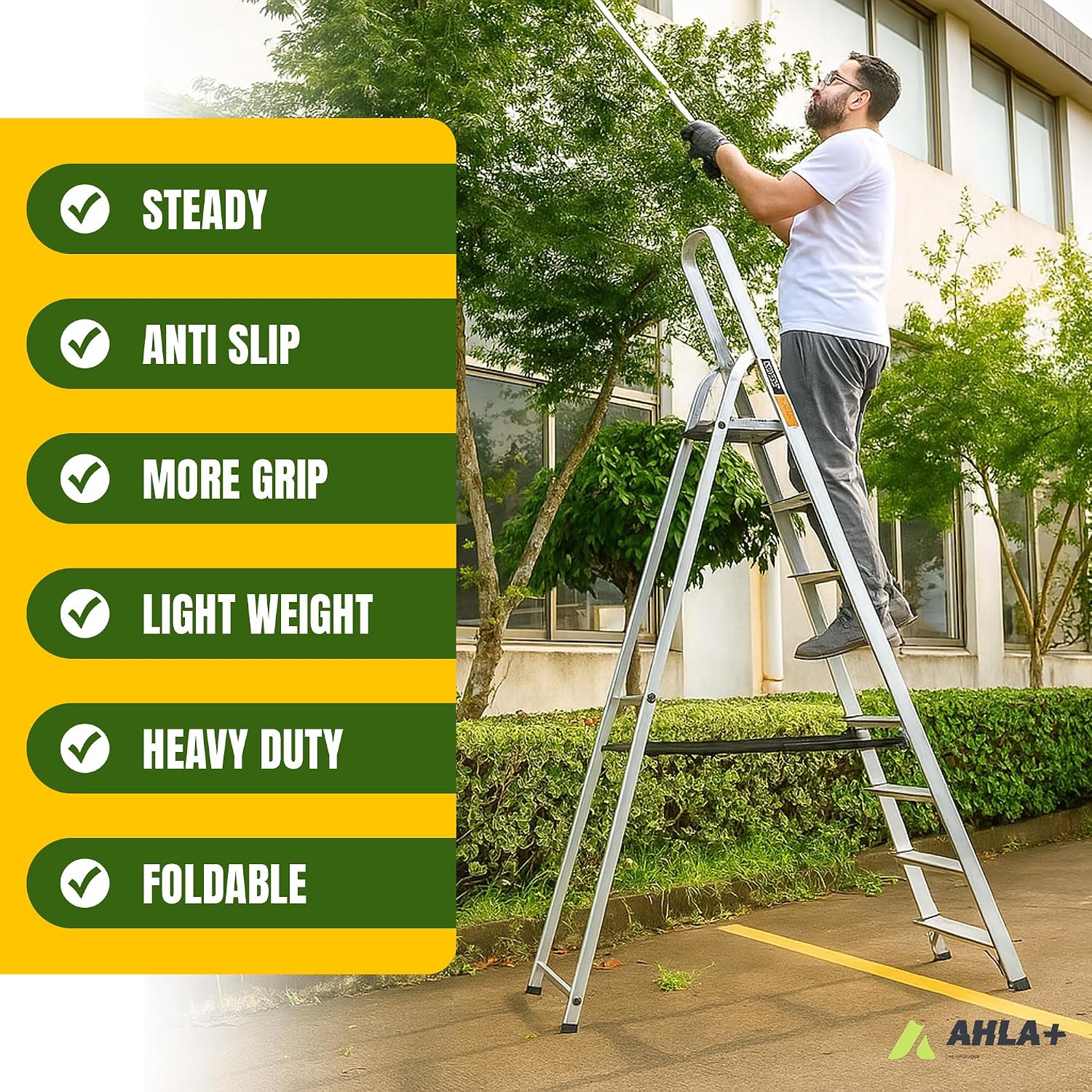 Ahla+® Aluminium Step Ladder Anti-Slip | Foldable | Portable Lightweight  3 Step