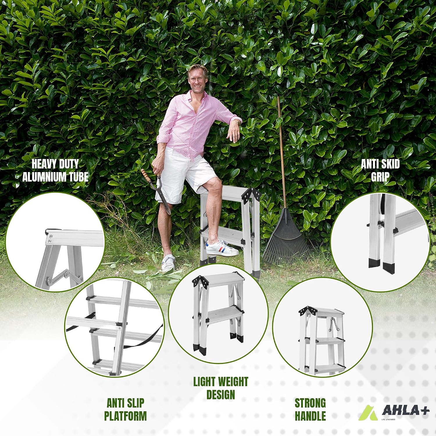 Aluminium Step Ladder - Double Side Foldable Ladder | Anti-Slip Step Ladder for Home, Kitchen, Garden, Office | Lightweight, Portable Aluminium Ladder for Indoor and Outdoor Use (Silver)
