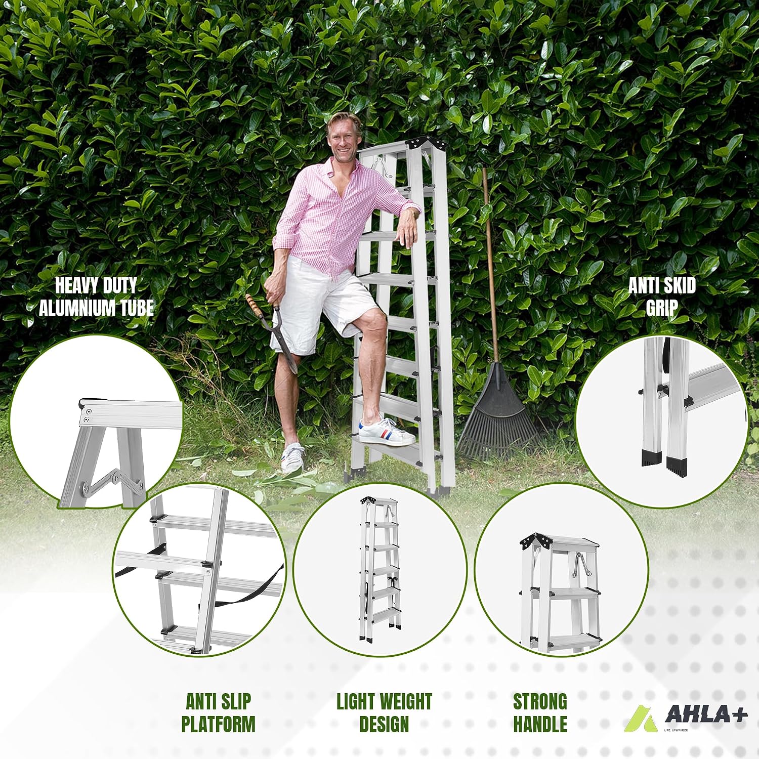 Aluminium Step Ladder - Double Side Foldable Ladder | Anti-Slip Step Ladder for Home, Kitchen, Garden, Office | Lightweight, Portable Aluminium Ladder for Indoor and Outdoor Use (Silver)