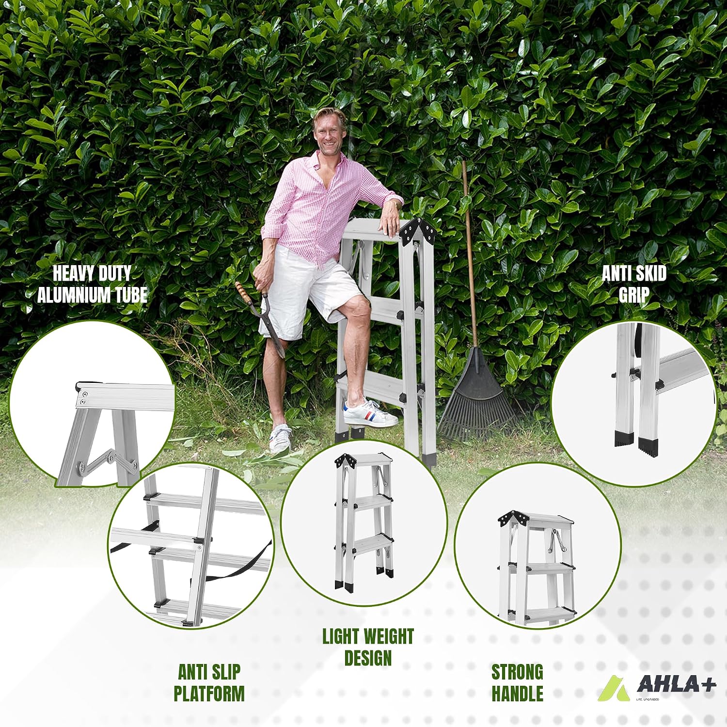 Aluminium Step Ladder - Double Side Foldable Ladder | Anti-Slip Step Ladder for Home, Kitchen, Garden, Office | Lightweight, Portable Aluminium Ladder for Indoor and Outdoor Use (Silver)