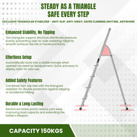 Egardenkart Aluminum Ladder with Anti-Slip Steps and Safety Handrail