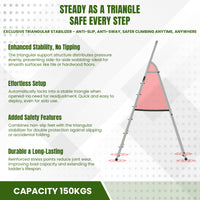 Egardenkart Aluminum Ladder with Anti-Slip Steps and Safety Handrail