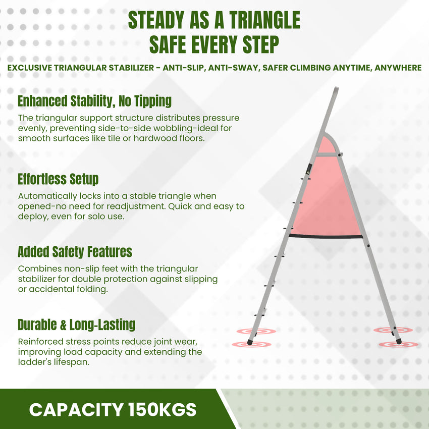 Egardenkart Aluminum Ladder with Anti-Slip Steps and Safety Handrail