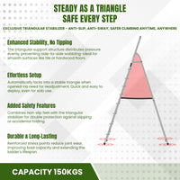 Egardenkart Aluminum Ladder with Anti-Slip Steps and Safety Handrail