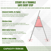 Egardenkart Aluminum Ladder with Anti-Slip Steps and Safety Handrail