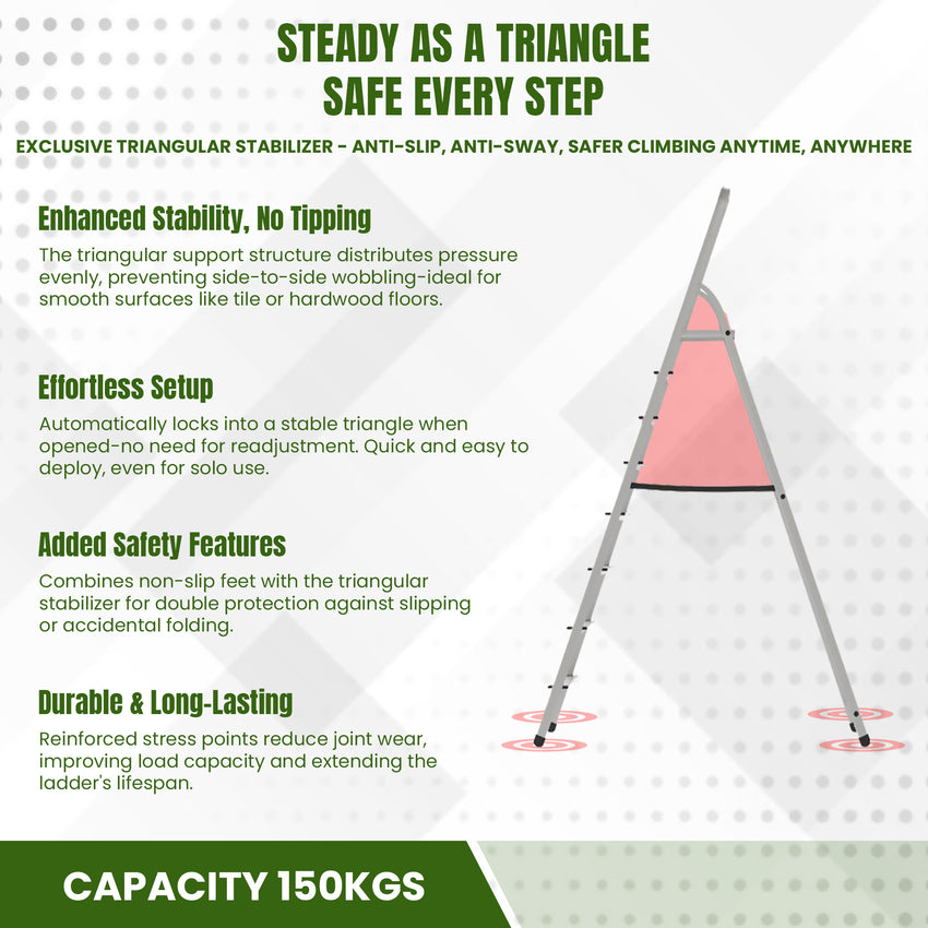 Egardenkart Aluminum Ladder with Anti-Slip Steps and Safety Handrail