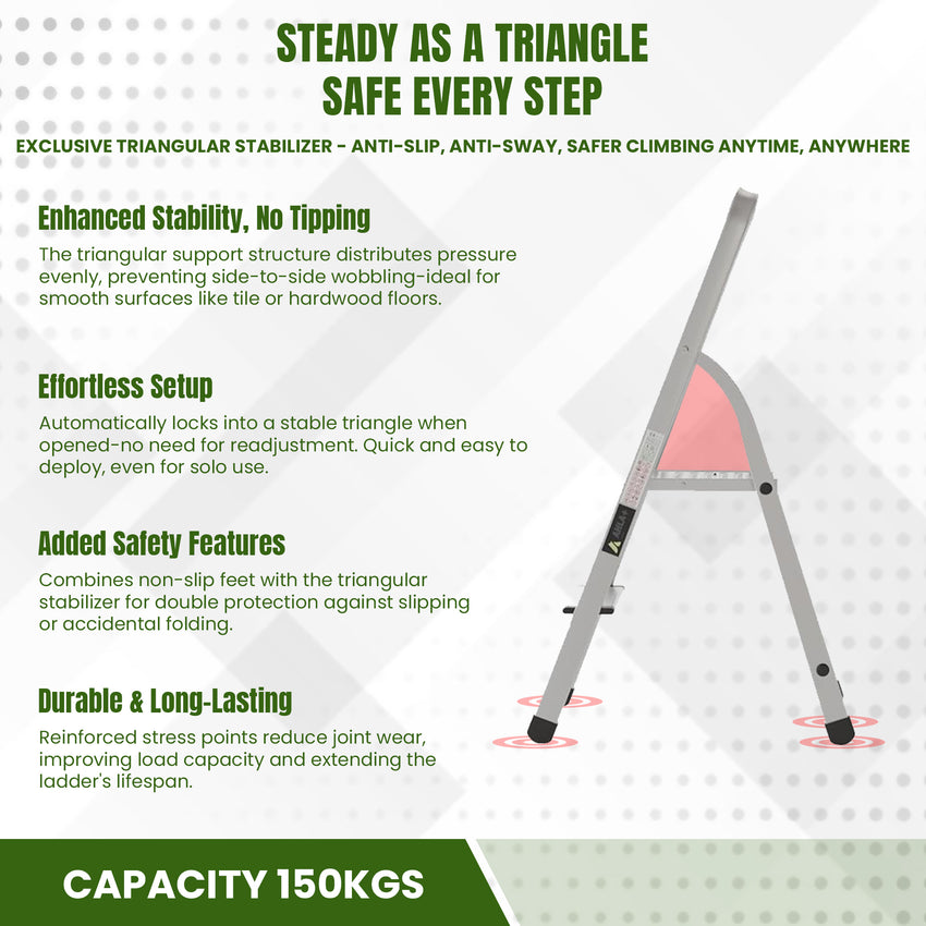 Ahla+® Aluminium Step Ladder for Home - Anti-Slip Foldable Ladder for Home, Kitchen, Garden, Office | Lightweight, Portable Folding Ladder with Grip