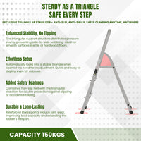 Ahla+® Aluminium Step Ladder for Home - Anti-Slip Foldable Ladder for Home, Kitchen, Garden, Office | Lightweight, Portable Folding Ladder with Grip