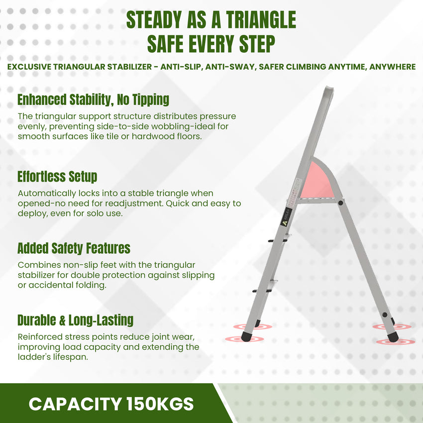 Ahla+® Aluminium Step Ladder for Home - Anti-Slip Foldable Ladder for Home, Kitchen, Garden, Office | Lightweight, Portable Folding Ladder with Grip