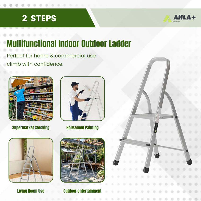Ahla+® Aluminium Step Ladder for Home - Anti-Slip Foldable Ladder for Home, Kitchen, Garden, Office | Lightweight, Portable Folding Ladder with Grip