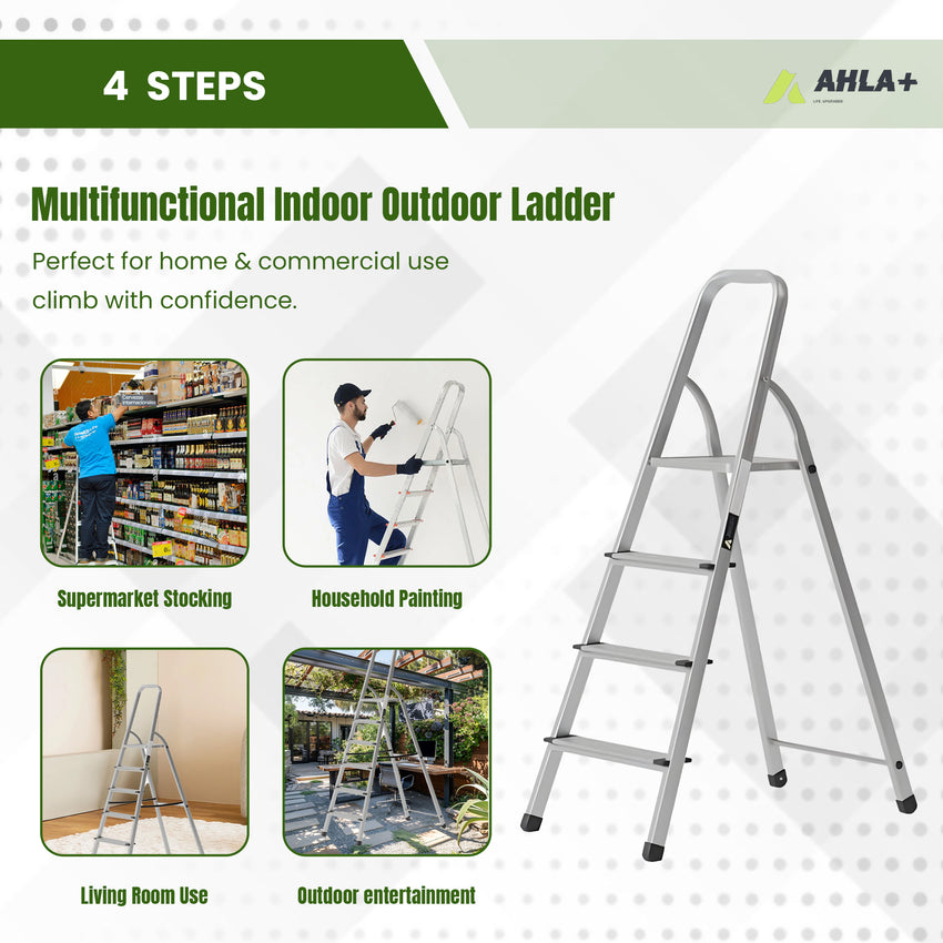 Ahla+® Aluminium Step Ladder for Home - Anti-Slip Foldable Ladder for Home, Kitchen, Garden, Office | Lightweight, Portable Folding Ladder with Grip