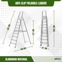Ahla+® Aluminium Step Ladder for Home - Anti-Slip Foldable Ladder for Home, Kitchen, Garden, Office | Lightweight, Portable Folding Ladder with Grip