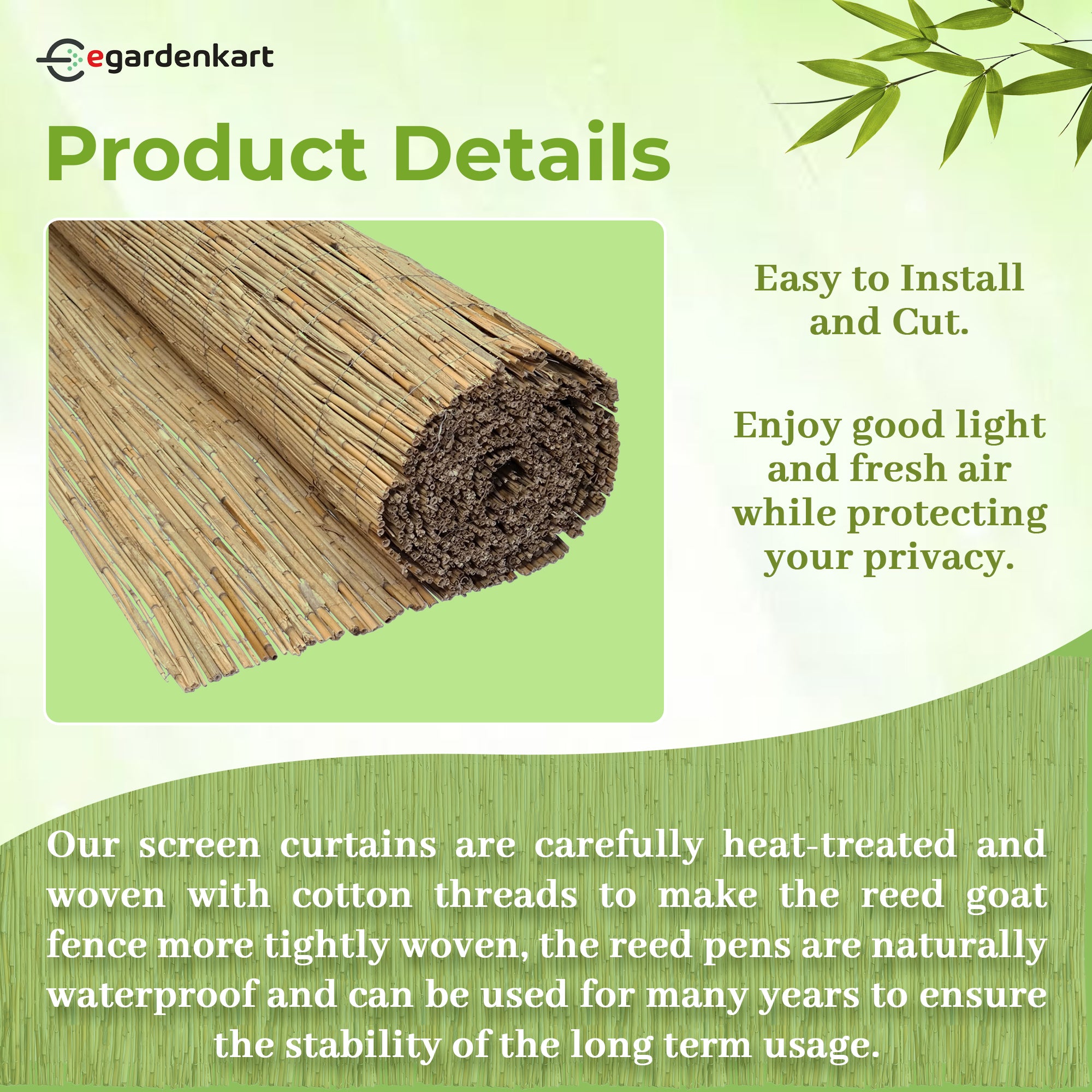 Egardenkart Bamboo Privacy Fence For Garden & Balcony Natural Reed Screen