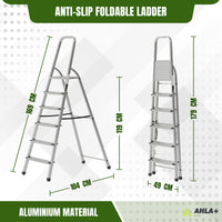 Ahla+® Aluminium Step Ladder for Home - Anti-Slip Foldable Ladder for Home, Kitchen, Garden, Office | Lightweight, Portable Folding Ladder with Grip