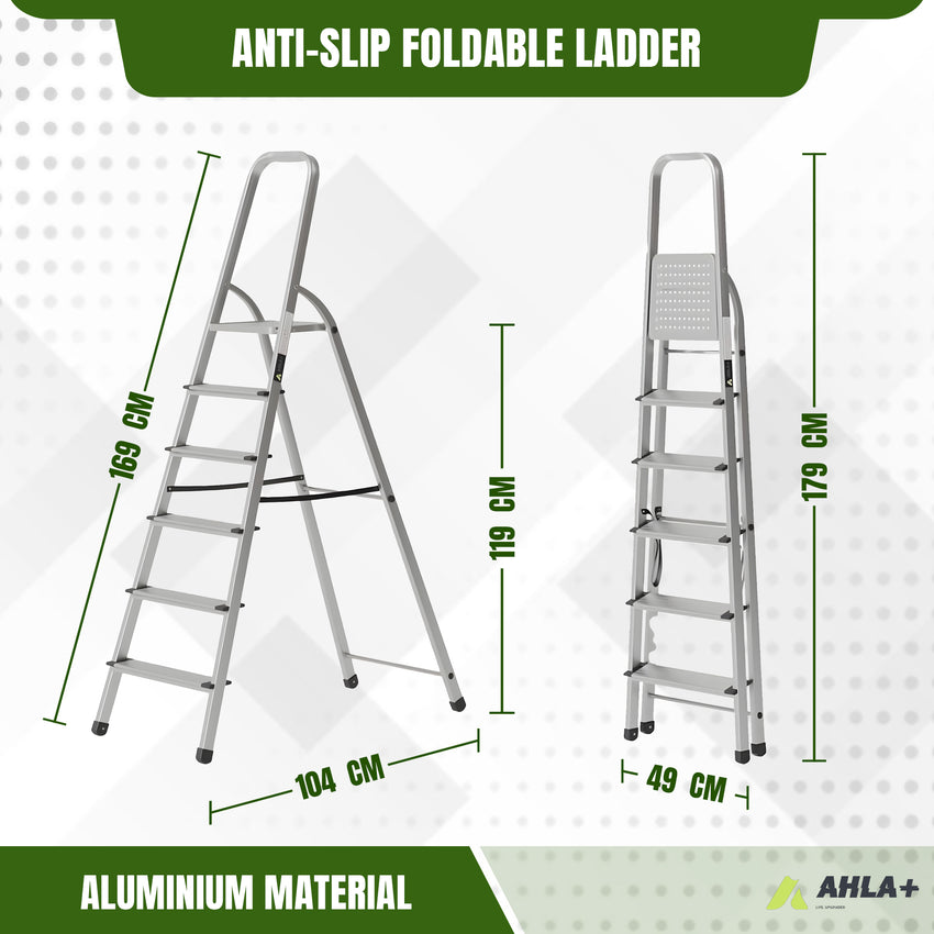 Ahla+® Aluminium Step Ladder for Home - Anti-Slip Foldable Ladder for Home, Kitchen, Garden, Office | Lightweight, Portable Folding Ladder with Grip