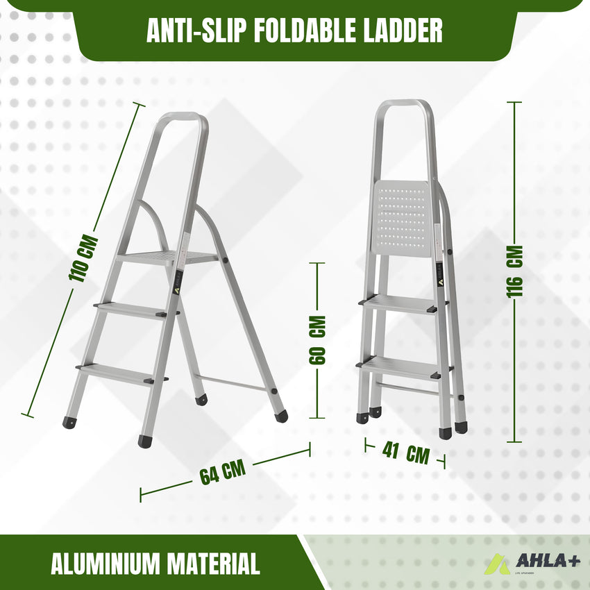 Ahla+® Aluminium Step Ladder for Home - Anti-Slip Foldable Ladder for Home, Kitchen, Garden, Office | Lightweight, Portable Folding Ladder with Grip