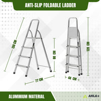 Ahla+® Aluminium Step Ladder for Home - Anti-Slip Foldable Ladder for Home, Kitchen, Garden, Office | Lightweight, Portable Folding Ladder with Grip