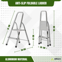 Ahla+® Aluminium Step Ladder for Home - Anti-Slip Foldable Ladder for Home, Kitchen, Garden, Office | Lightweight, Portable Folding Ladder with Grip