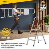 Ahla+® Aluminium Step Ladder for Home - Anti-Slip Foldable Ladder for Home, Kitchen, Garden, Office | Lightweight, Portable Folding Ladder with Grip