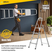 Ahla+® Aluminium Step Ladder for Home - Anti-Slip Foldable Ladder for Home, Kitchen, Garden, Office | Lightweight, Portable Folding Ladder with Grip