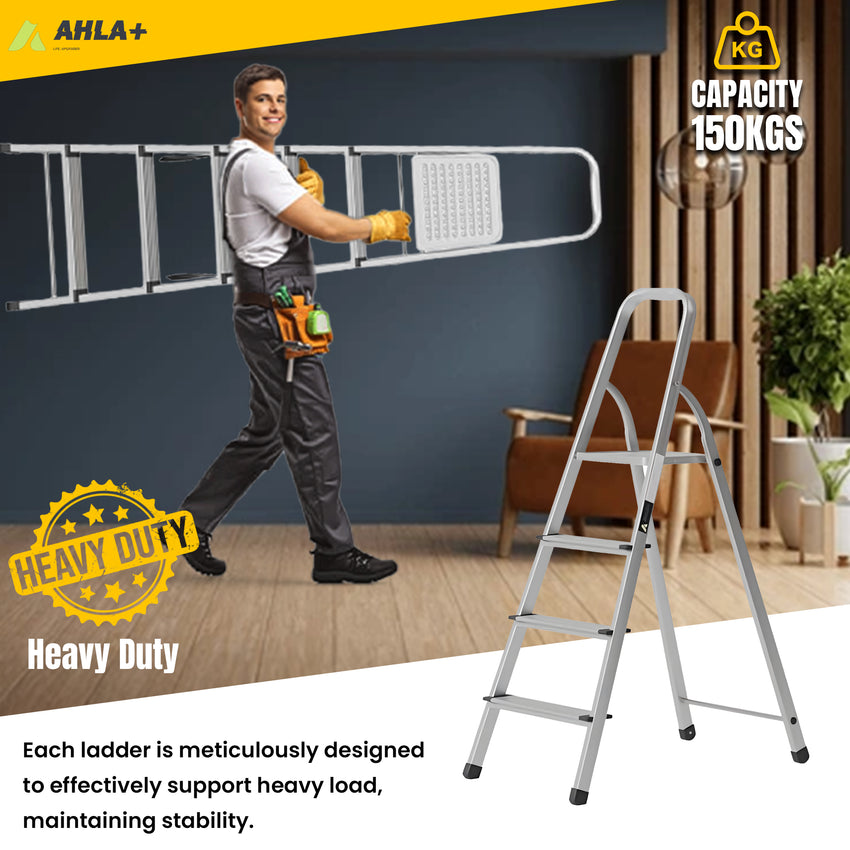 Ahla+® Aluminium Step Ladder for Home - Anti-Slip Foldable Ladder for Home, Kitchen, Garden, Office | Lightweight, Portable Folding Ladder with Grip