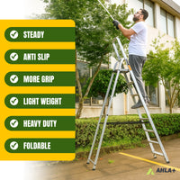 Ahla+® Aluminium Step Ladder for Home - Anti-Slip Foldable Ladder for Home, Kitchen, Garden, Office | Lightweight, Portable Folding Ladder with Grip
