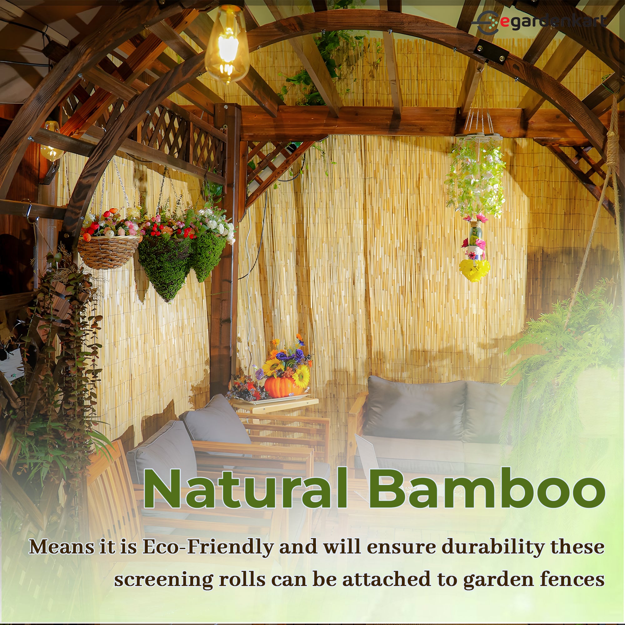 Egardenkart Bamboo Privacy Fence For Garden & Balcony Natural Reed Screen
