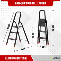 Ahla+® Aluminium Step Ladder for Home - Anti-Slip Foldable Ladder for Home, Kitchen, Garden, Office | Lightweight, Portable Folding Ladder with Grip