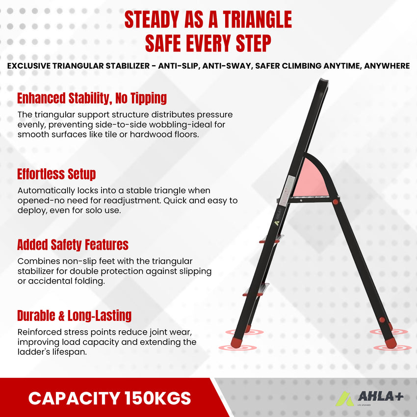 Ahla+® Aluminium Step Ladder for Home - Anti-Slip Foldable Ladder for Home, Kitchen, Garden, Office | Lightweight, Portable Folding Ladder with Grip