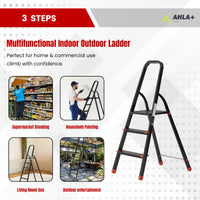 Ahla+® Aluminium Step Ladder for Home - Anti-Slip Foldable Ladder for Home, Kitchen, Garden, Office | Lightweight, Portable Folding Ladder with Grip