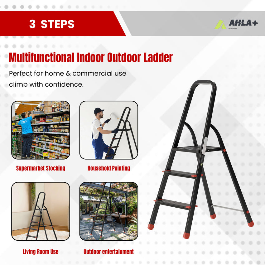 Ahla+® Aluminium Step Ladder for Home - Anti-Slip Foldable Ladder for Home, Kitchen, Garden, Office | Lightweight, Portable Folding Ladder with Grip