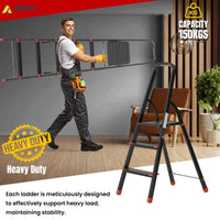 Ahla+® Aluminium Step Ladder for Home - Anti-Slip Foldable Ladder for Home, Kitchen, Garden, Office | Lightweight, Portable Folding Ladder with Grip