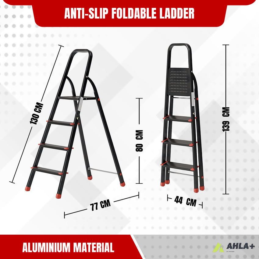 Ahla+® Aluminium Step Ladder for Home - Anti-Slip Foldable Ladder for Home, Kitchen, Garden, Office | Lightweight, Portable Folding Ladder with Grip