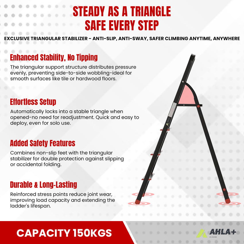 Ahla+® Aluminium Step Ladder for Home - Anti-Slip Foldable Ladder for Home, Kitchen, Garden, Office | Lightweight, Portable Folding Ladder with Grip