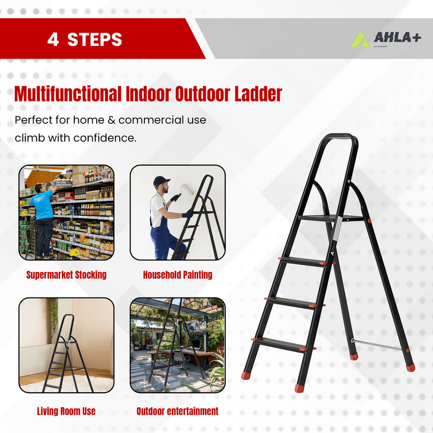 Ahla+® Aluminium Step Ladder for Home - Anti-Slip Foldable Ladder for Home, Kitchen, Garden, Office | Lightweight, Portable Folding Ladder with Grip