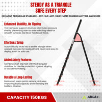 Ahla+® Aluminium Step Ladder for Home - Anti-Slip Foldable Ladder for Home, Kitchen, Garden, Office | Lightweight, Portable Folding Ladder with Grip