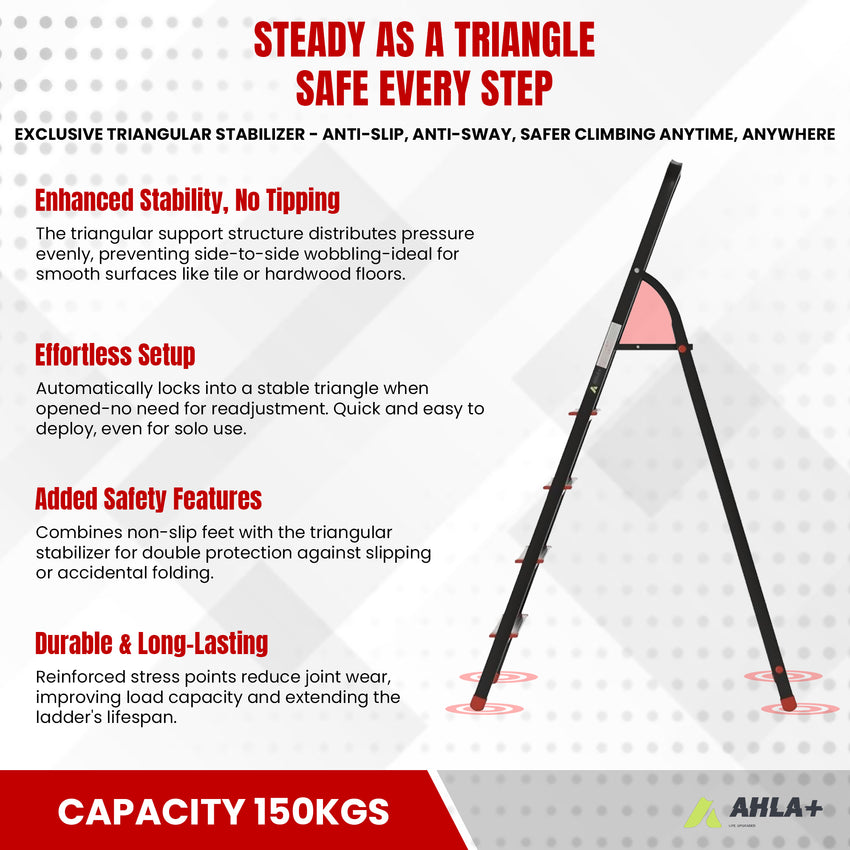 Ahla+® Aluminium Step Ladder for Home - Anti-Slip Foldable Ladder for Home, Kitchen, Garden, Office | Lightweight, Portable Folding Ladder with Grip