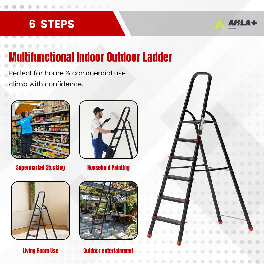 Ahla+® Aluminium Step Ladder for Home - Anti-Slip Foldable Ladder for Home, Kitchen, Garden, Office | Lightweight, Portable Folding Ladder with Grip