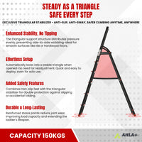 Ahla+® Aluminium Step Ladder for Home - Anti-Slip Foldable Ladder for Home, Kitchen, Garden, Office | Lightweight, Portable Folding Ladder with Grip