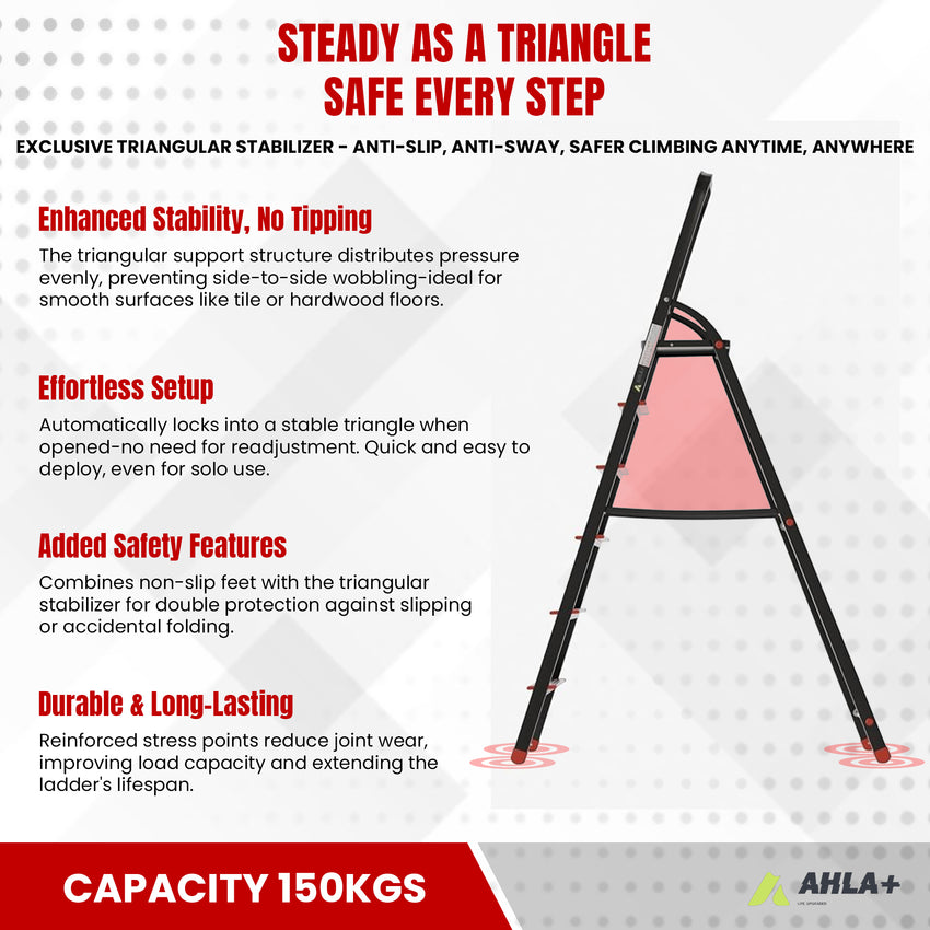 Ahla+® Aluminium Step Ladder for Home - Anti-Slip Foldable Ladder for Home, Kitchen, Garden, Office | Lightweight, Portable Folding Ladder with Grip