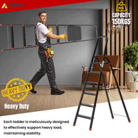 Ahla+® Aluminium Step Ladder for Home - Anti-Slip Foldable Ladder for Home, Kitchen, Garden, Office | Lightweight, Portable Folding Ladder with Grip
