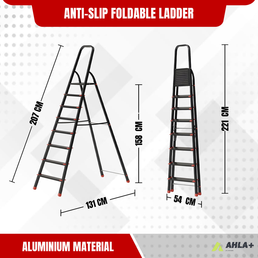 Ahla+® Aluminium Step Ladder for Home - Anti-Slip Foldable Ladder for Home, Kitchen, Garden, Office | Lightweight, Portable Folding Ladder with Grip